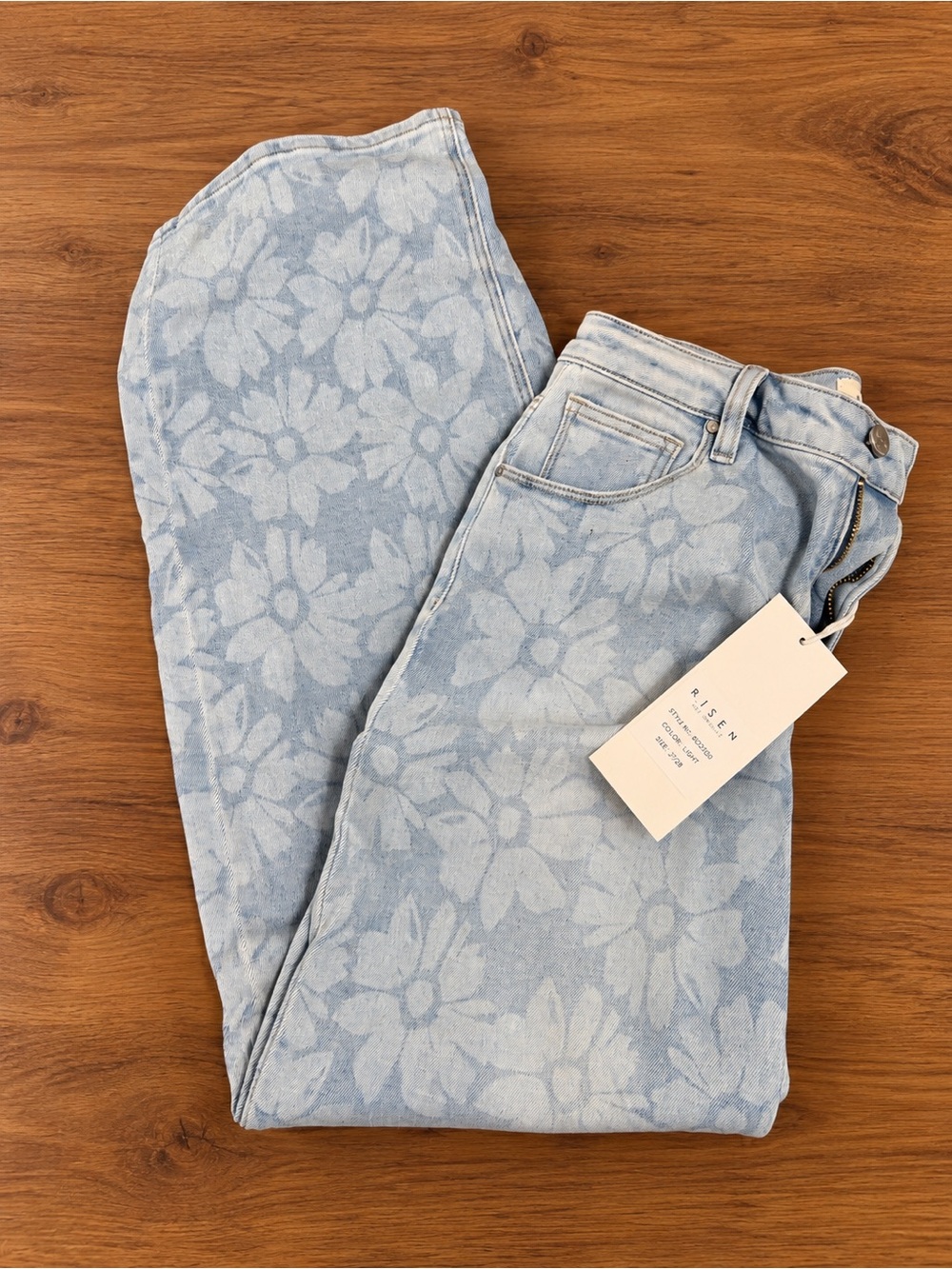 Risen Light Blue Floral Straight Leg Jeans